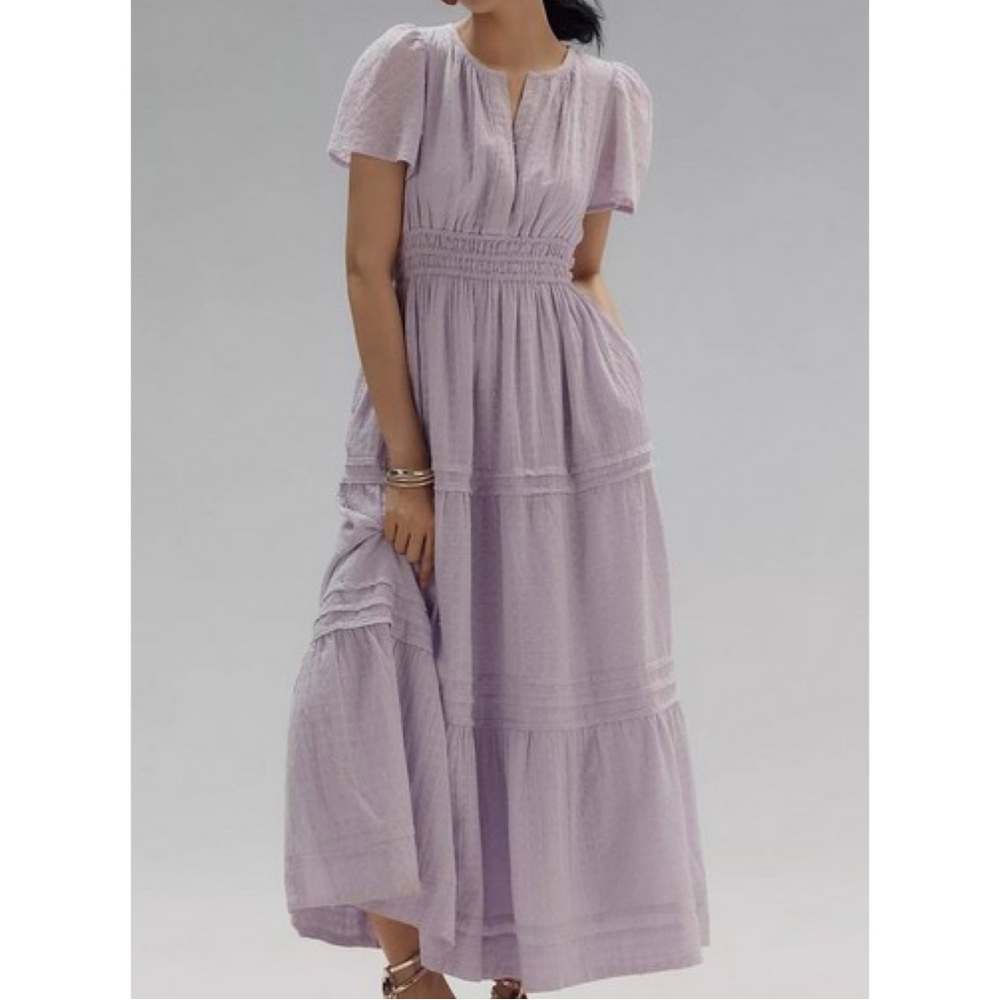 Anthropologie Somerset Maxi Dress Textured Edition Dobby Lilac Purple Summer M